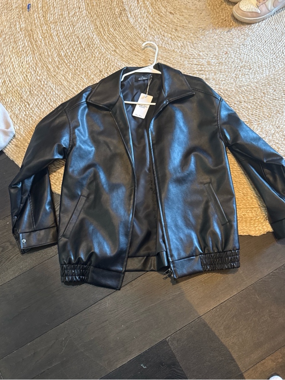 Black Faux Leather Bomber Jacket